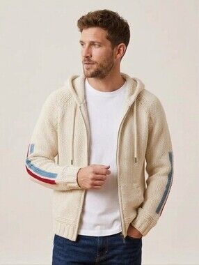 West Coast Vintage Chunky Wool Blend Full Zip Hooded Cardigan Sweater Gorpcore L